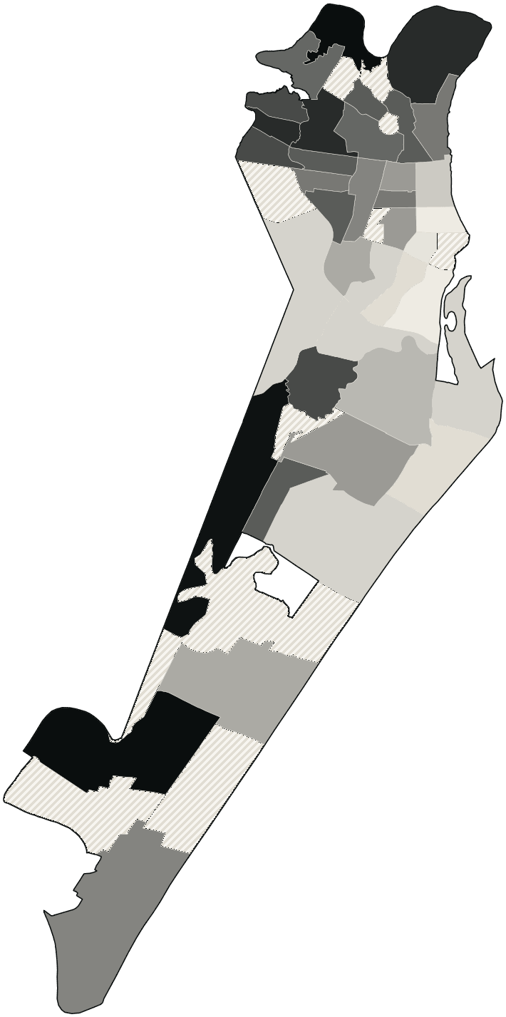 Mapa de Aracaju com o percentual de brancos e nulos para presidente por bairro em 2026