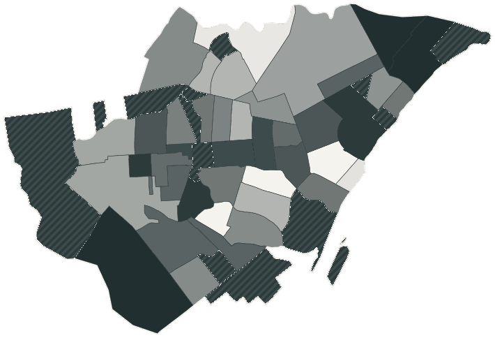 Mapa de Boa Vista com o percentual de brancos e nulos para presidente por bairro em 2026