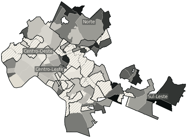 Mapa de Cuiabá com o percentual de brancos e nulos para presidente por bairro em 2026