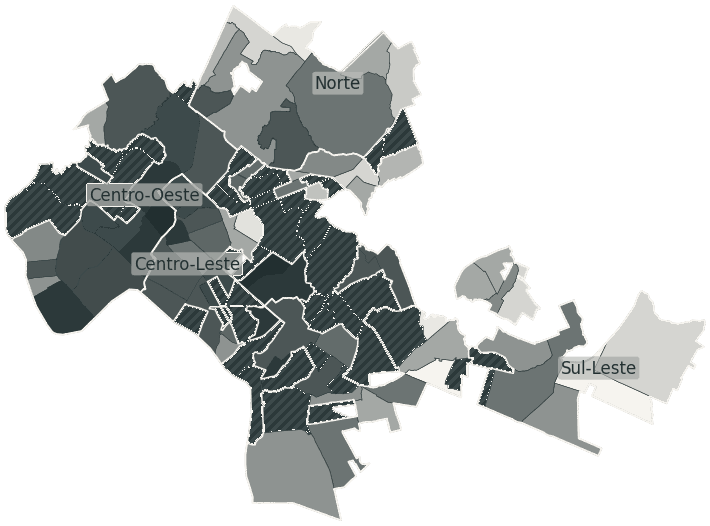 Mapa de Cuiabá com o percentual de brancos e nulos para presidente por bairro em 2026