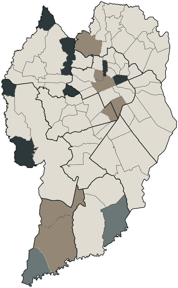 Mapa de Curitiba com o partido mais votado em cada bairro para Deputado federal, 2026