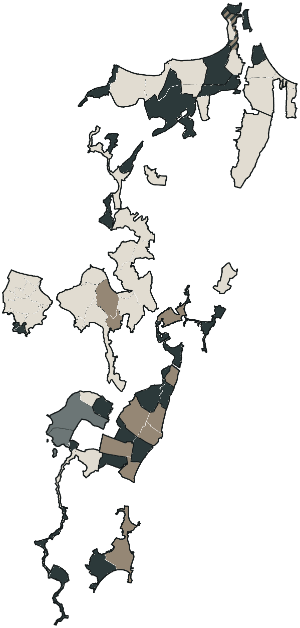 Mapa de Florianópolis com o partido mais votado em cada bairro para Deputado estadual, 2026