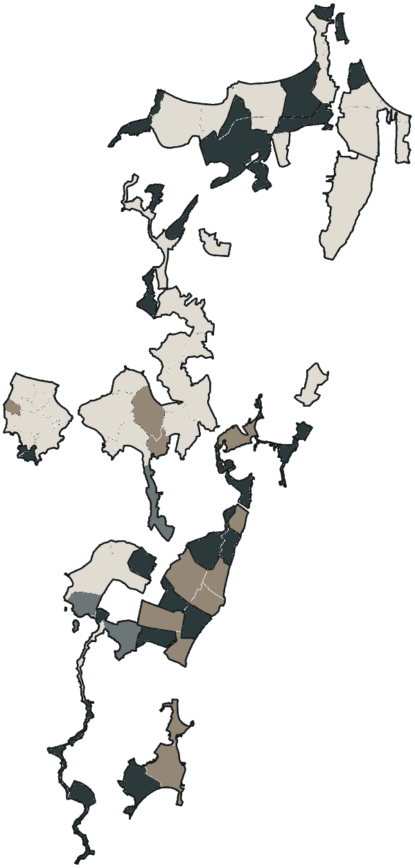 Mapa de Florianópolis com o partido mais votado em cada bairro para Deputado federal, 2026