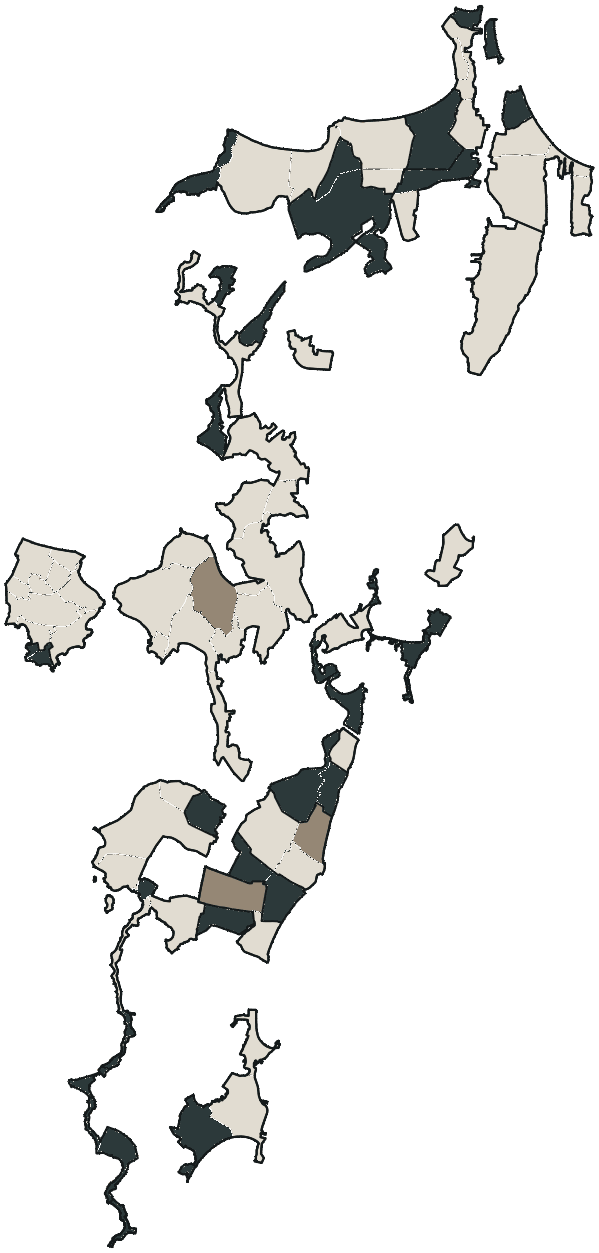 Mapa de Florianópolis com o partido mais votado em cada bairro para Governador, 2026