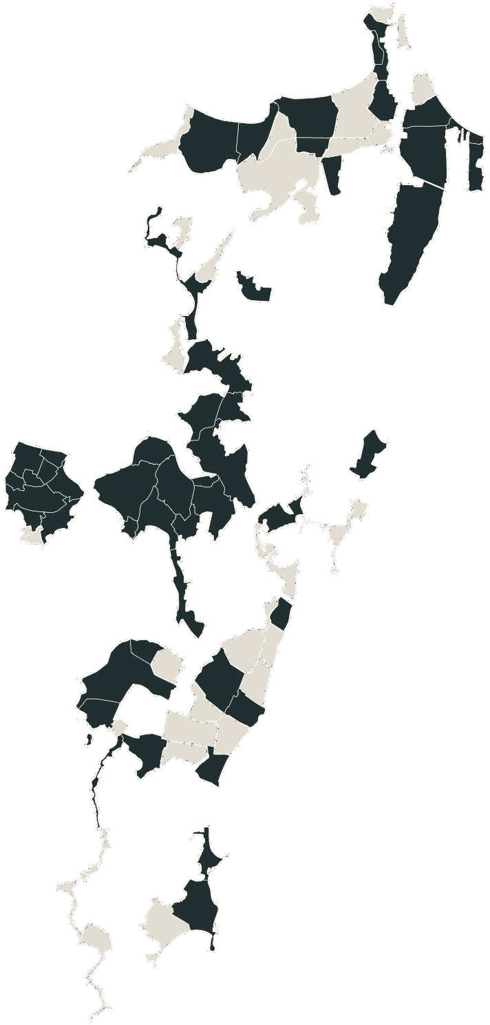 Mapa de Florianópolis com o candidato a presidente mais votado em cada bairro, 2018