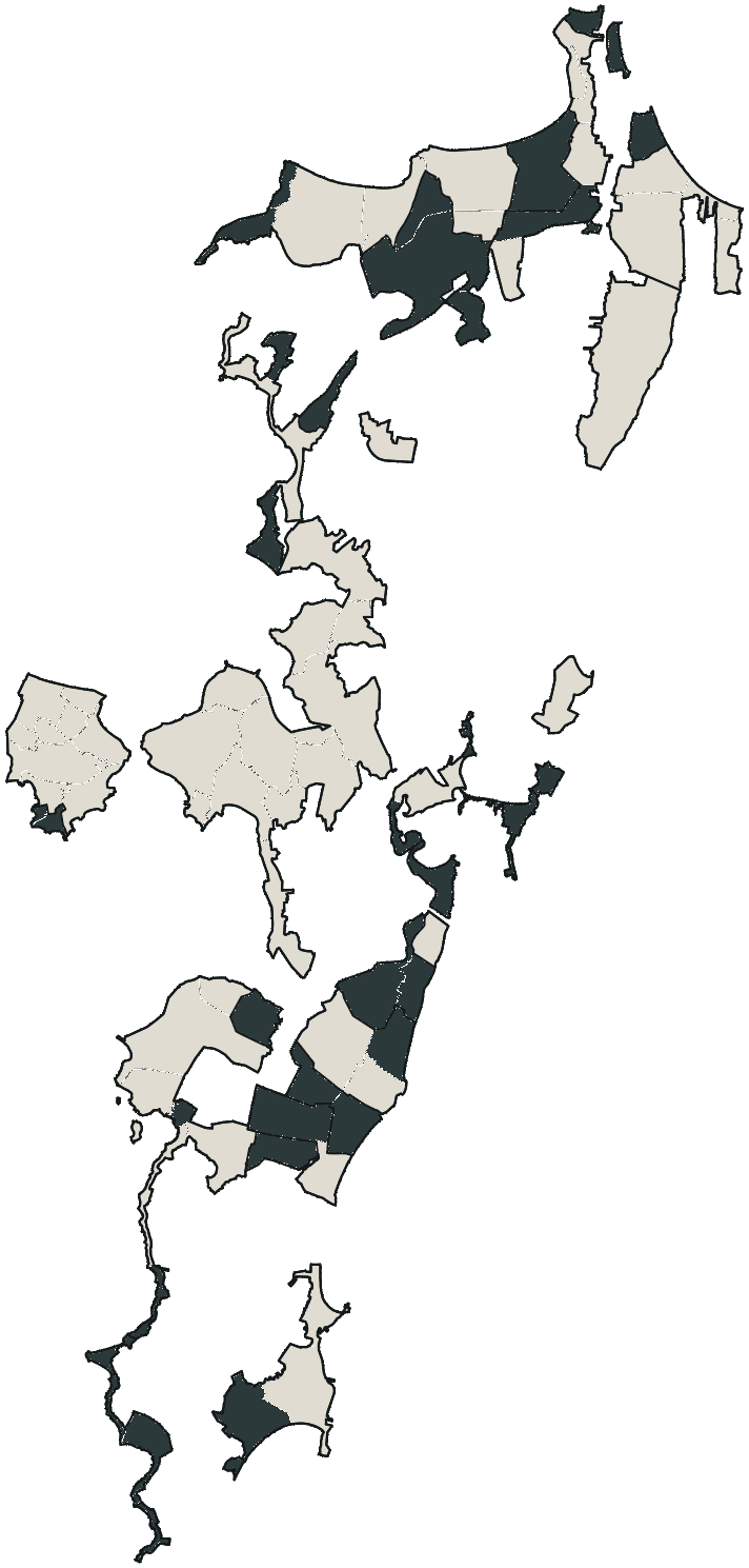 Mapa de Florianópolis com o candidato a presidente mais votado em cada bairro, 2018