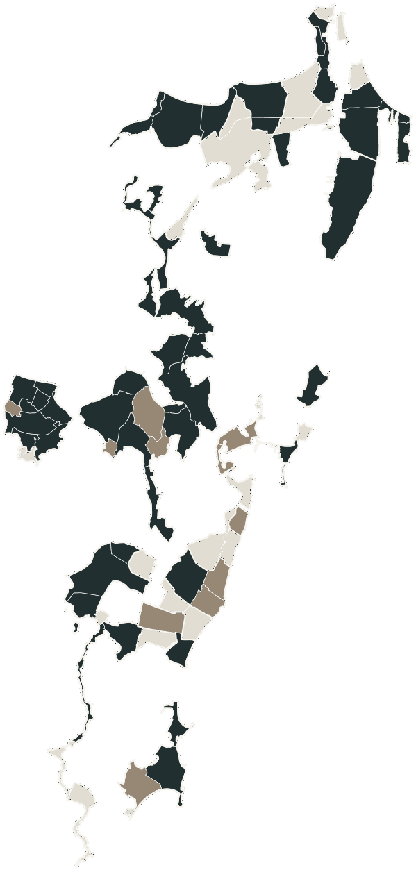 Mapa de Florianópolis com o partido mais votado em cada bairro para Senado (2 vagas), 2026