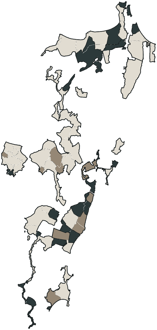 Mapa de Florianópolis com o partido mais votado em cada bairro para Senado (2 vagas), 2026