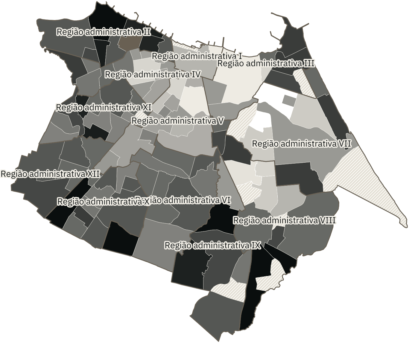 Mapa de Fortaleza com o percentual de brancos e nulos para presidente por bairro em 2026