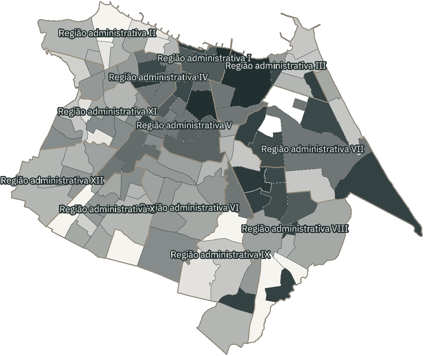 Mapa de Fortaleza com o percentual de brancos e nulos para presidente por bairro em 2026