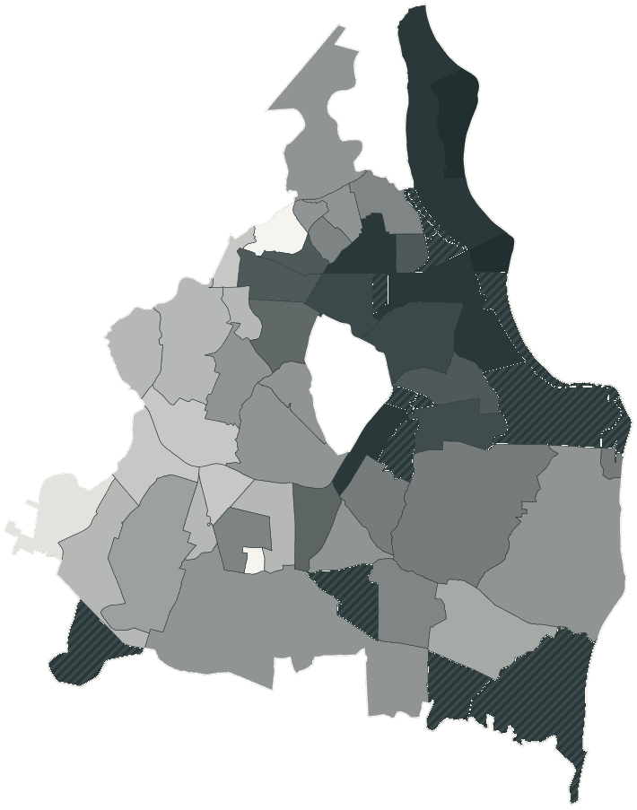 Mapa de João Pessoa com o percentual de brancos e nulos para presidente por bairro em 2026