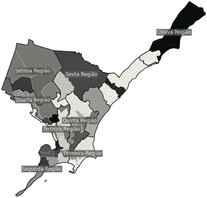 Mapa de Maceió com o percentual de brancos e nulos para presidente por bairro em 2026