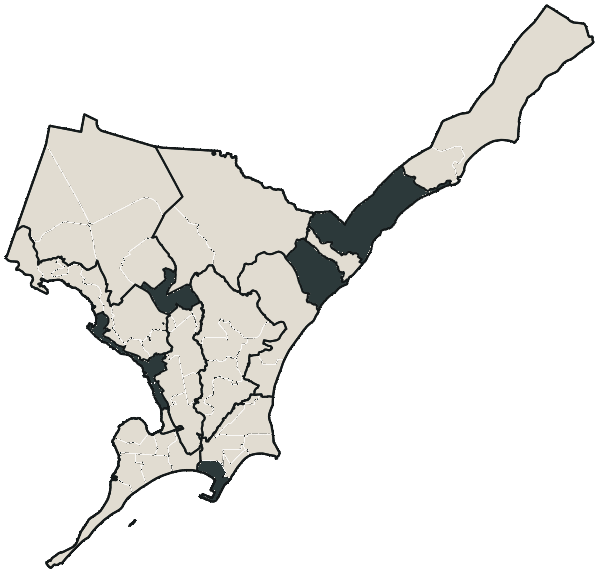 Mapa de Maceió com o partido mais votado em cada bairro para Senado (2 vagas), 2026