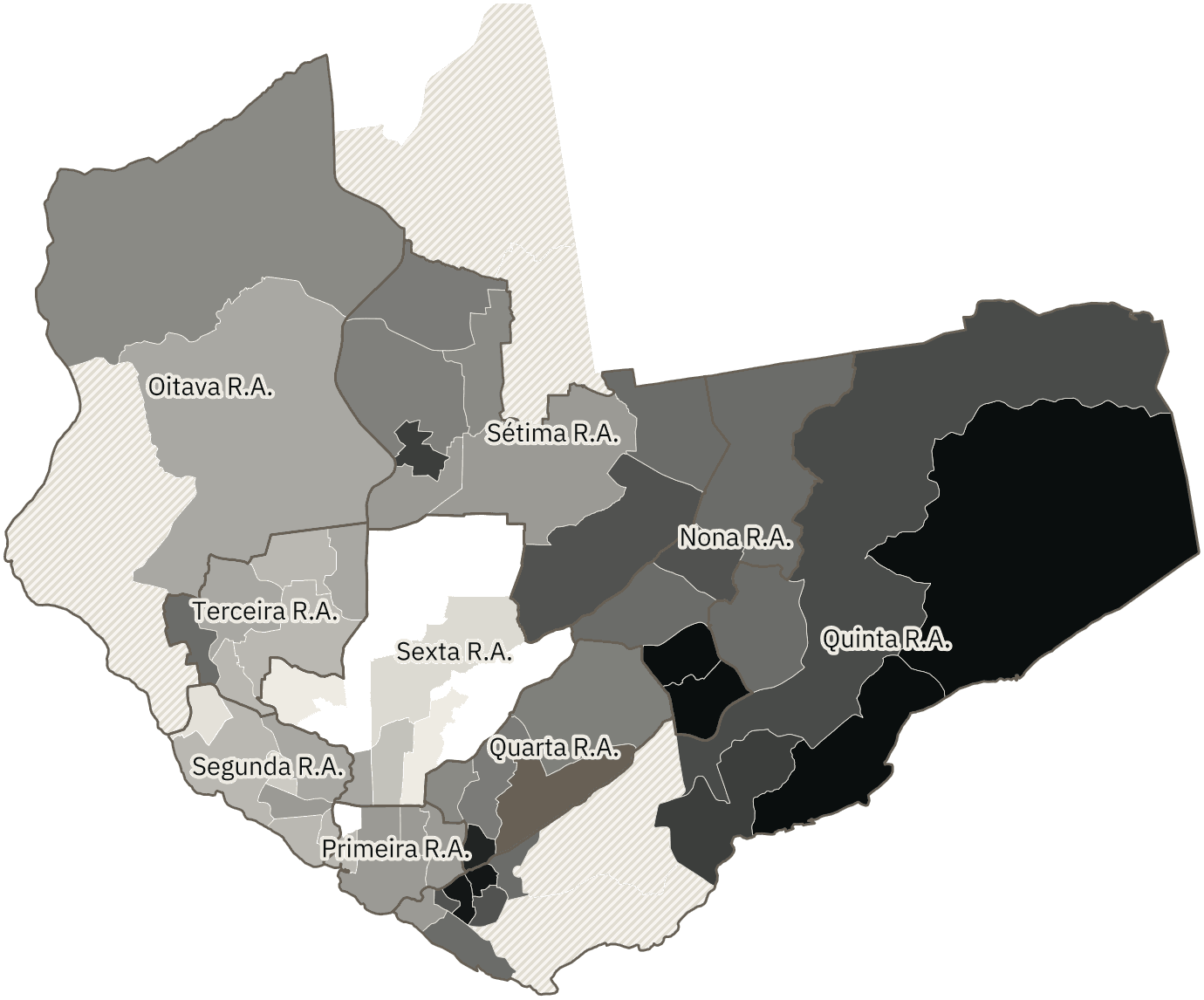 Mapa de Manaus com o percentual de brancos e nulos para presidente por bairro em 2026