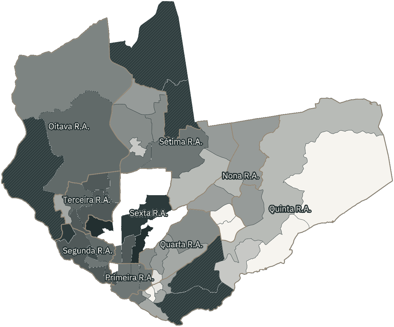 Mapa de Manaus com o percentual de brancos e nulos para presidente por bairro em 2026