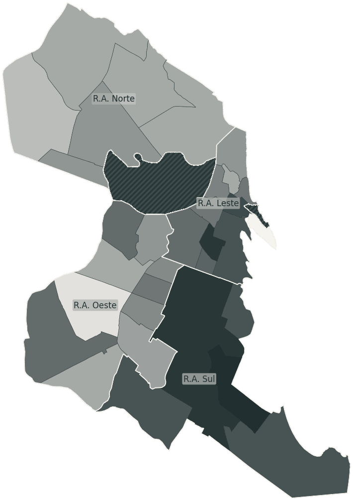 Mapa de Natal com o percentual de brancos e nulos para presidente por bairro em 2026