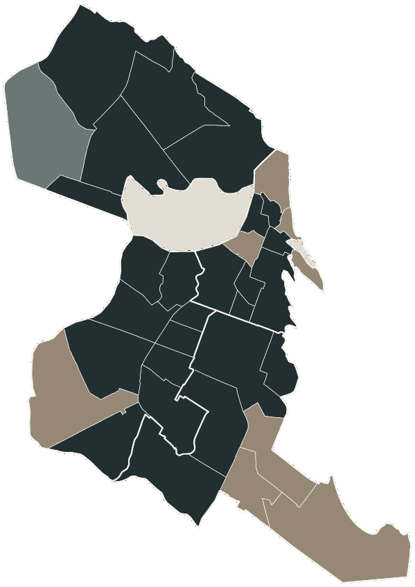 Mapa de Natal com o partido mais votado em cada bairro para Governador, 2026