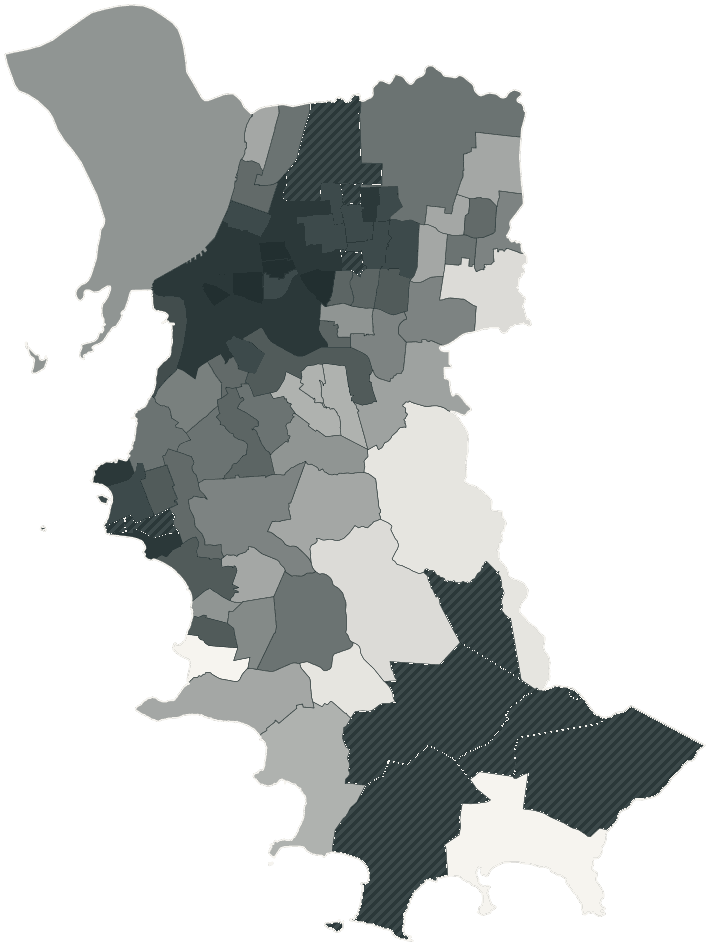 Mapa de Porto Alegre com o percentual de brancos e nulos para presidente por bairro em 2026