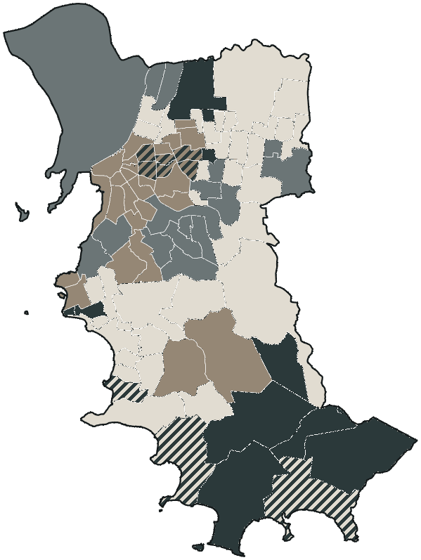 Mapa de Porto Alegre com o partido mais votado em cada bairro para Deputado federal, 2026