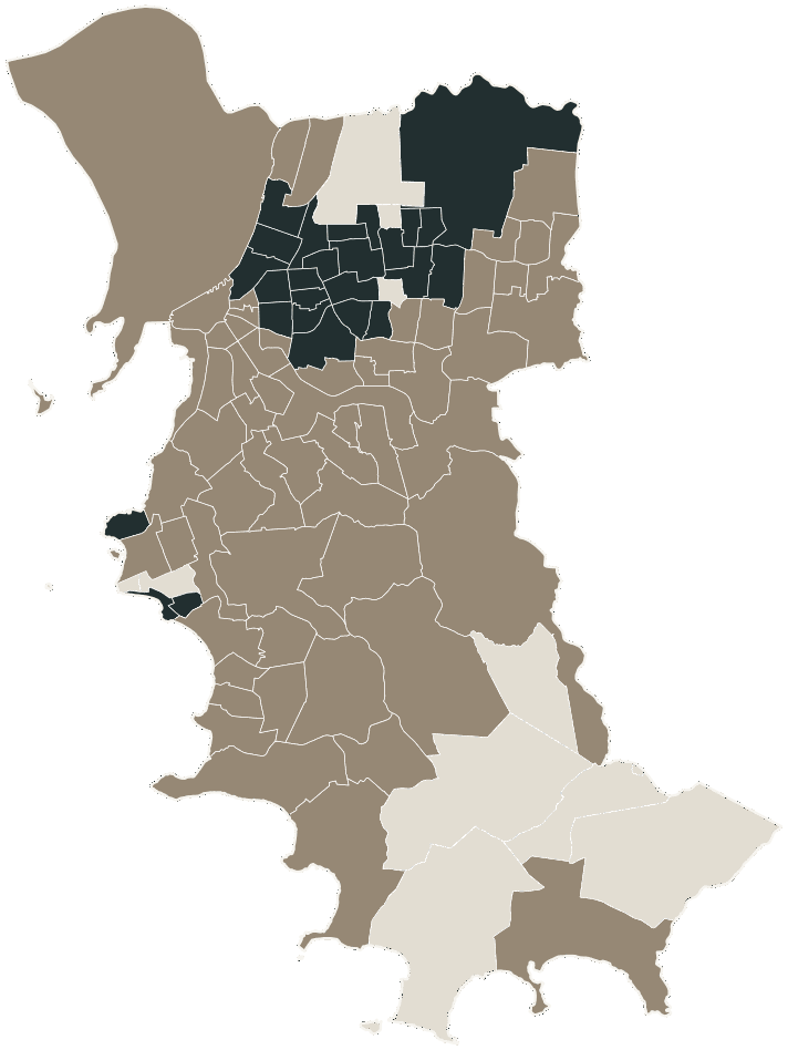 Mapa de Porto Alegre com o candidato a presidente mais votado em cada bairro, 2022
