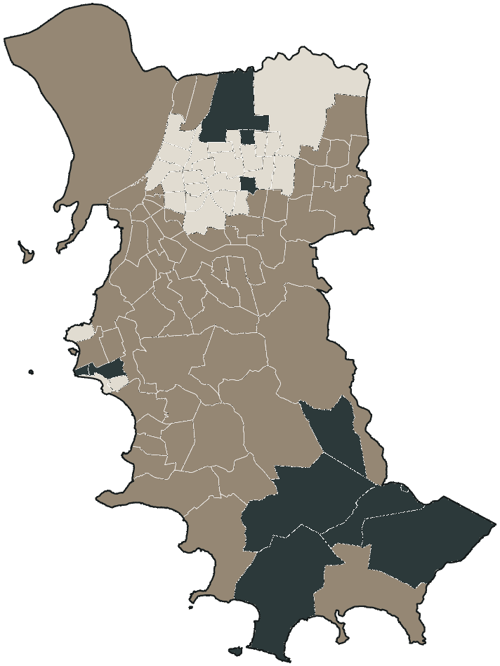 Mapa de Porto Alegre com o candidato a presidente mais votado em cada bairro, 2022