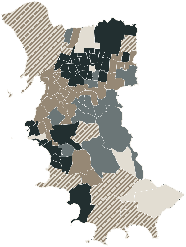 Mapa de Porto Alegre com o partido mais votado em cada bairro para Senado (2 vagas), 2026