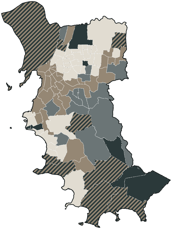 Mapa de Porto Alegre com o partido mais votado em cada bairro para Senado (2 vagas), 2026