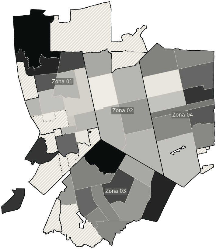 Mapa de Porto Velho com o percentual de brancos e nulos para presidente por bairro em 2026