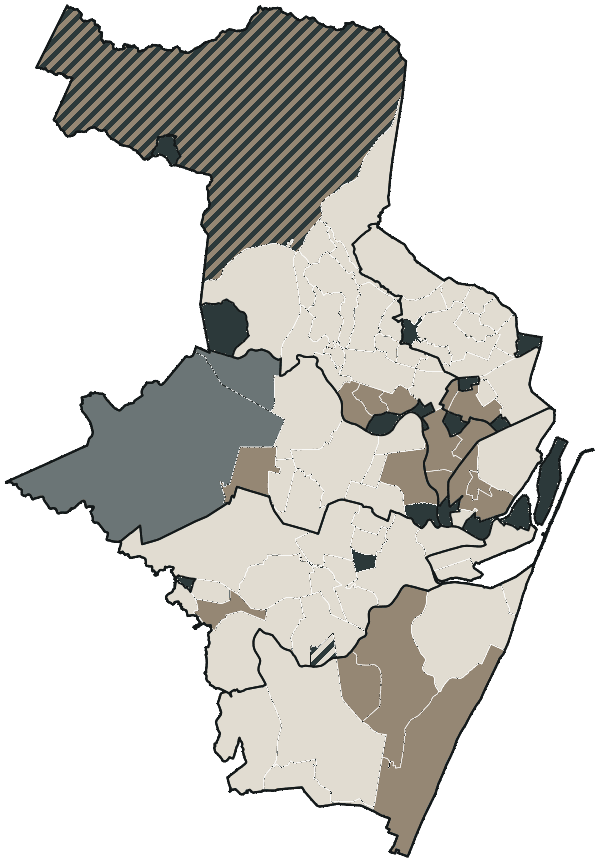 Mapa de Recife com o partido mais votado em cada bairro para Deputado estadual, 2026