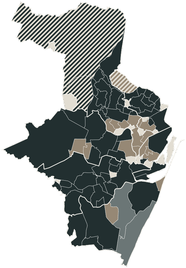 Mapa de Recife com o partido mais votado em cada bairro para Deputado federal, 2026