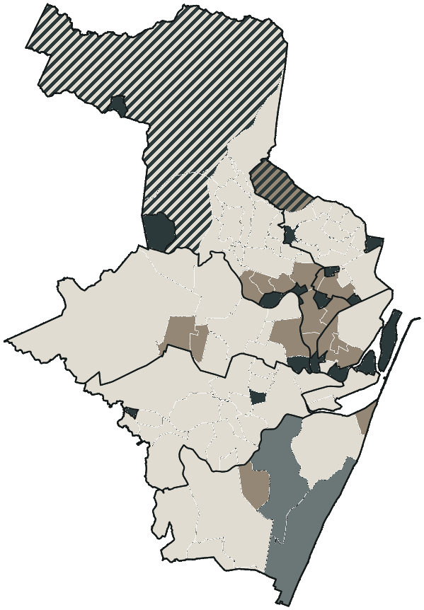 Mapa de Recife com o partido mais votado em cada bairro para Deputado federal, 2026