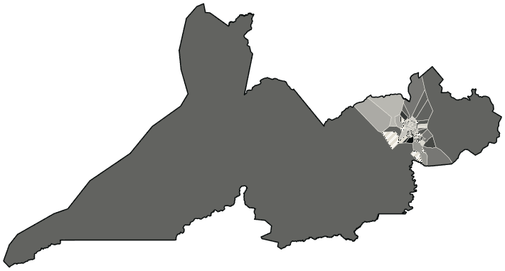 Mapa de Rio Branco com o percentual de brancos e nulos para presidente por bairro em 2026