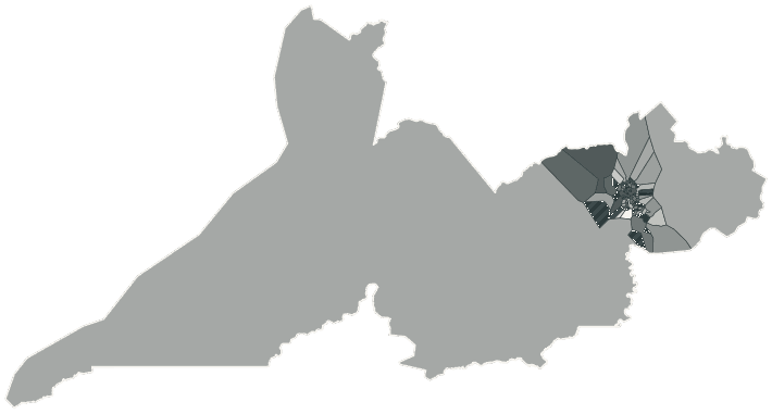 Mapa de Rio Branco com o percentual de brancos e nulos para presidente por bairro em 2026