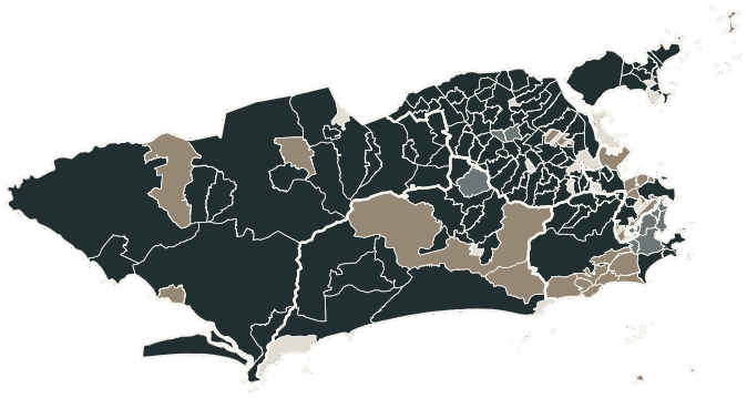 Mapa de Rio de Janeiro com o partido mais votado em cada bairro para Deputado estadual, 2026