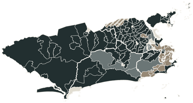 Mapa de Rio de Janeiro com o partido mais votado em cada bairro para Deputado federal, 2026