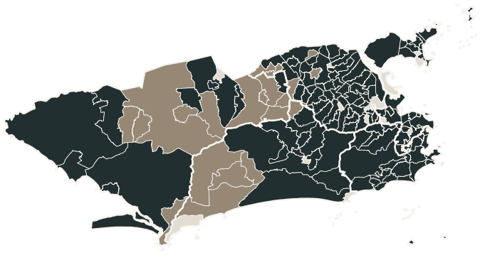 Mapa de Rio de Janeiro com o partido mais votado em cada bairro para Governador, 2026