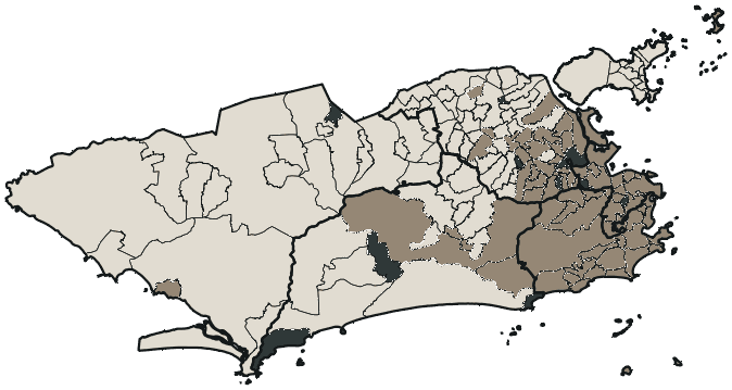 Mapa de Rio de Janeiro com o candidato a presidente mais votado em cada bairro, 2022