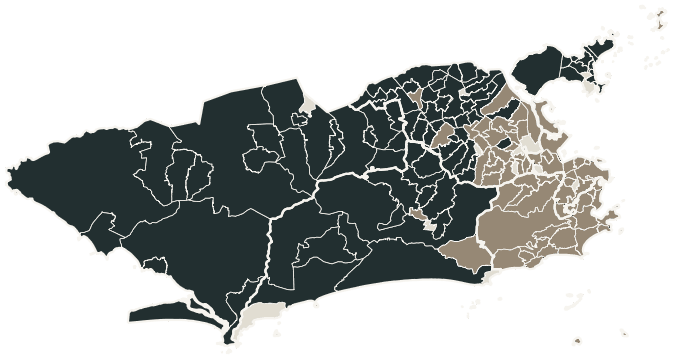 Mapa de Rio de Janeiro com o candidato a presidente mais votado em cada bairro, 2026