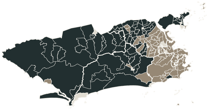 Mapa de Rio de Janeiro com o partido mais votado em cada bairro para Senado (2 vagas), 2026