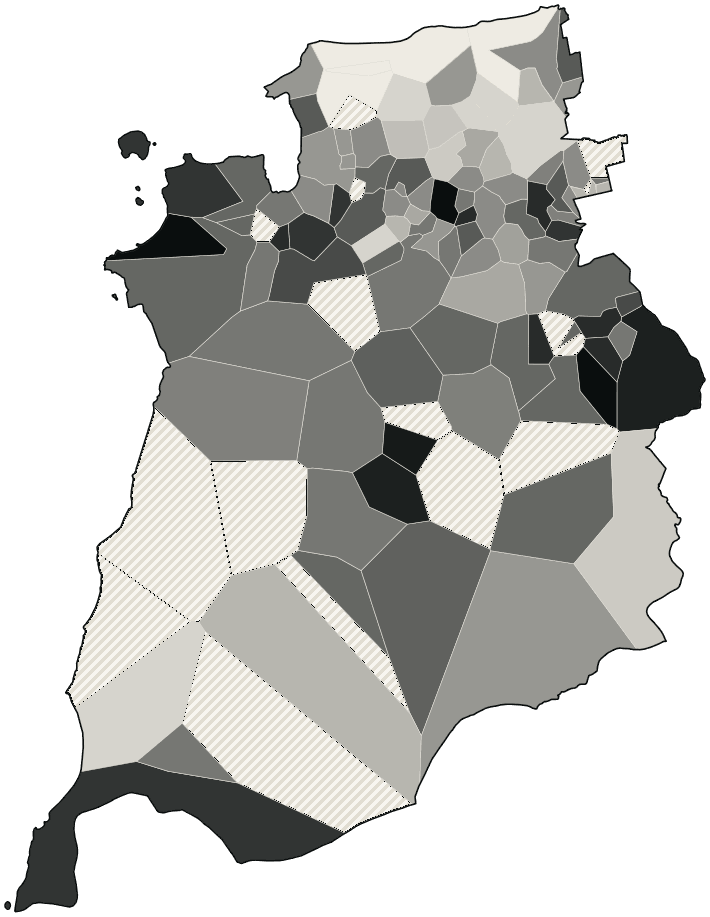 Mapa de São Luís com o percentual de brancos e nulos para presidente por bairro em 2026