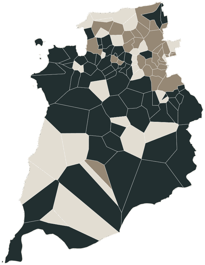 Mapa de São Luís com o candidato a presidente mais votado em cada bairro, 2018