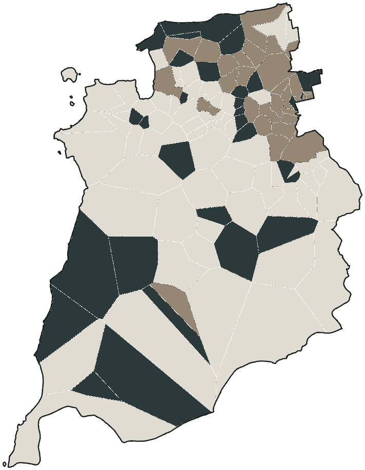 Mapa de São Luís com o candidato a presidente mais votado em cada bairro, 2018
