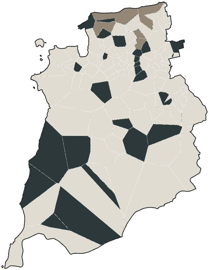 Mapa de São Luís com o candidato a presidente mais votado em cada bairro, 2022