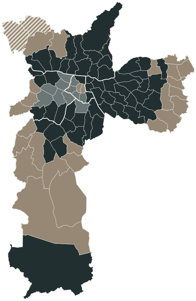 Mapa de São Paulo com o partido mais votado em cada distrito para Deputado estadual, 2026
