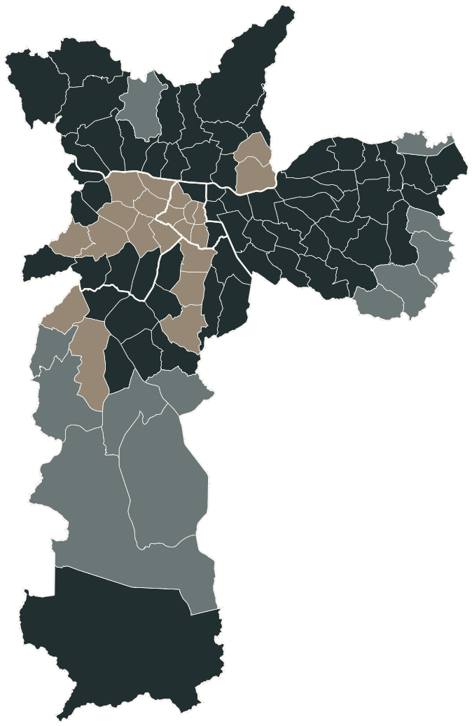 Mapa de São Paulo com o partido mais votado em cada distrito para Deputado federal, 2026