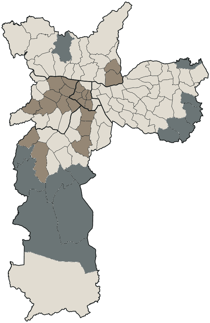 Mapa de São Paulo com o partido mais votado em cada distrito para Deputado federal, 2026