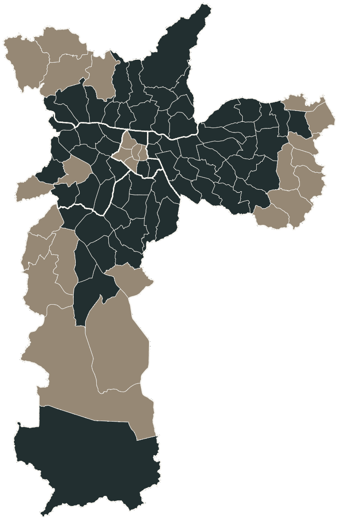 Mapa de São Paulo com o partido mais votado em cada distrito para Governador, 2026