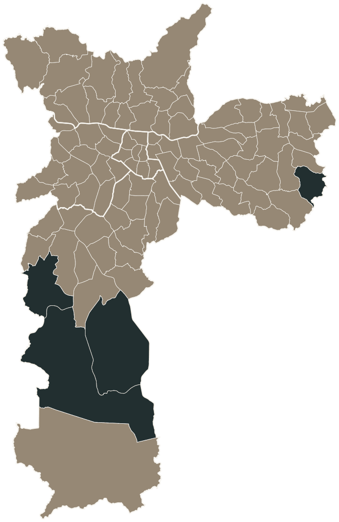 Mapa de São Paulo com o candidato a presidente mais votado em cada distrito, 2018