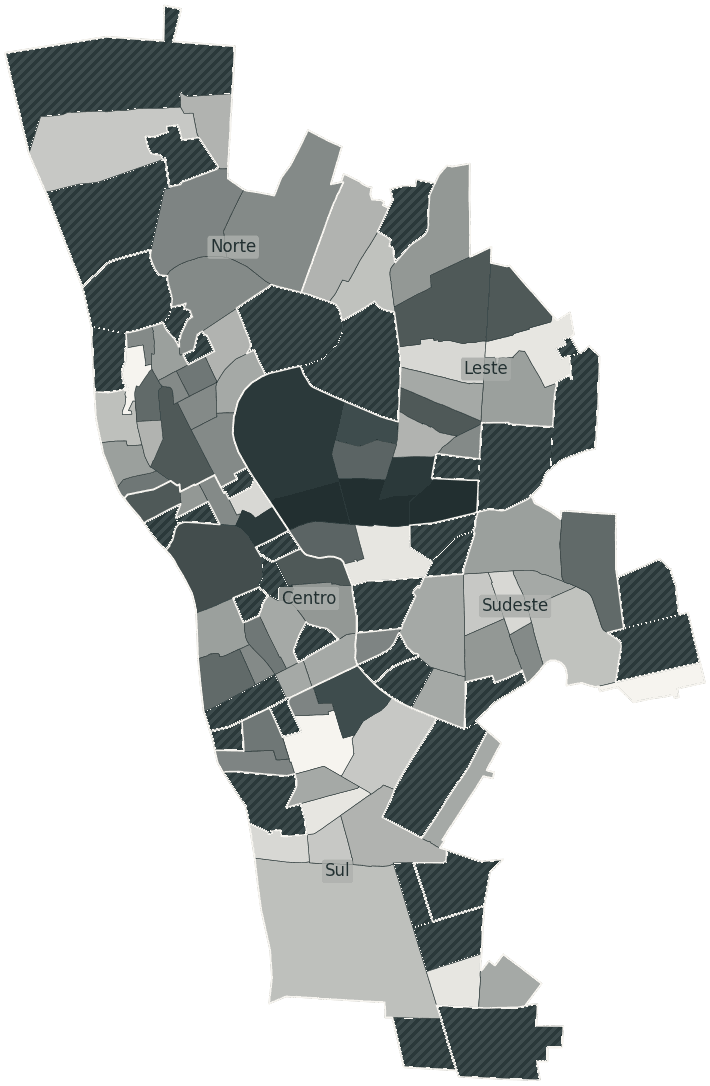 Mapa de Teresina com o percentual de brancos e nulos para presidente por bairro em 2026