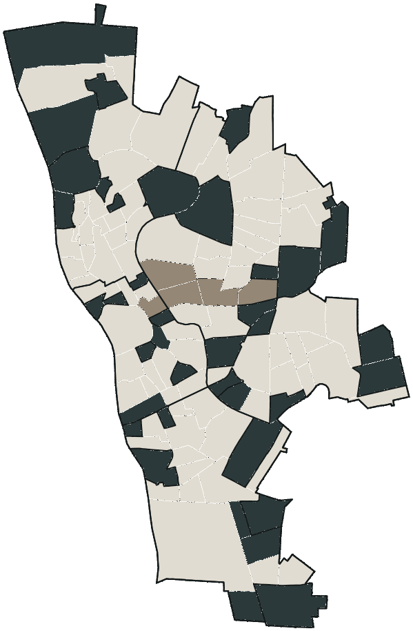 Mapa de Teresina com o partido mais votado em cada bairro para Governador, 2026